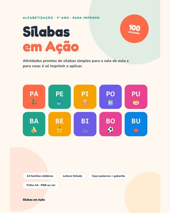 Capa do Sílabas em Ação: 100 atividades de alfabetização