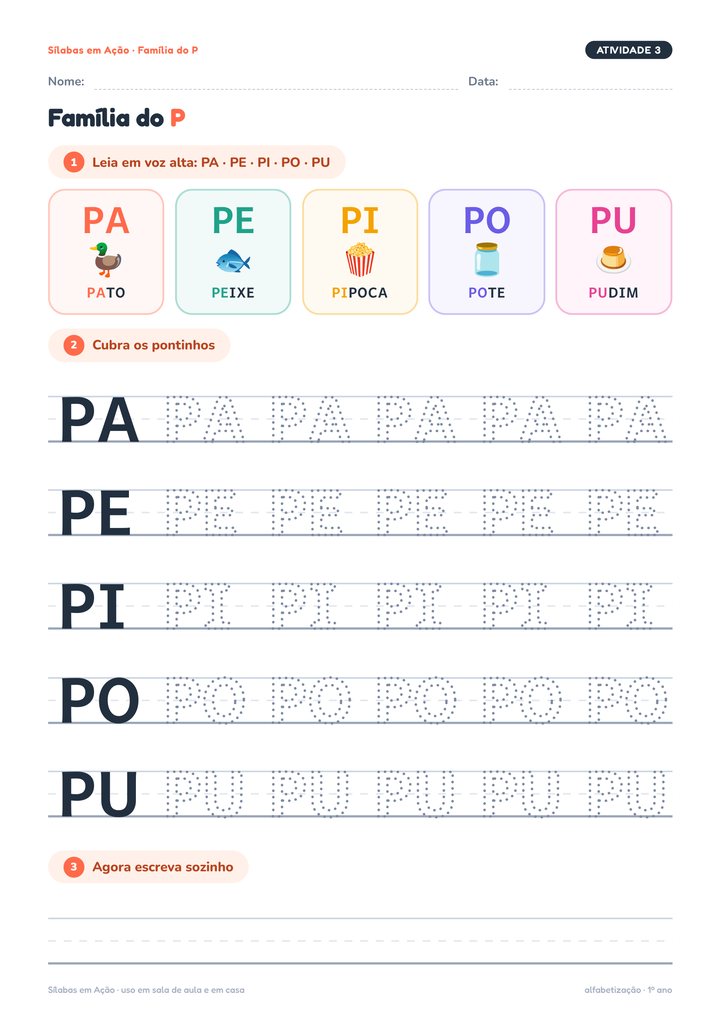 Página de Sílabas em Ação