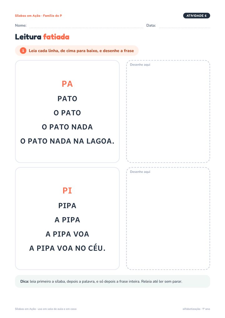 Página de Sílabas em Ação