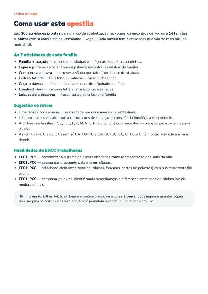 Página de Sílabas em Ação